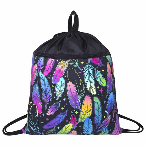 Мешок для обуви BRAUBERG БОЛЬШОЙ, с ручкой, карман на молнии, сетка, 49х41 см, "Feathers", 271057 271057 - фото 274326