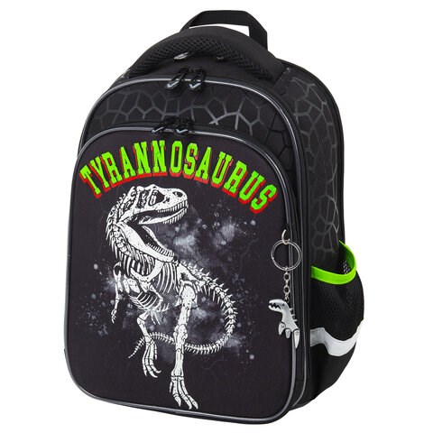 Ранец BRAUBERG QUADRO, 3 отделения, с брелком, "Tyrannosaur", светящийся рисунок, 37х28х18 см, 272021 272021 - фото 274635