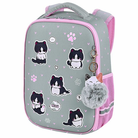 Ранец BRAUBERG LIGHT, 1 отделение, с брелоком, "Cat patches", плюшевые нашивки, 36х26х13 см, 272030 272030 - фото 274640