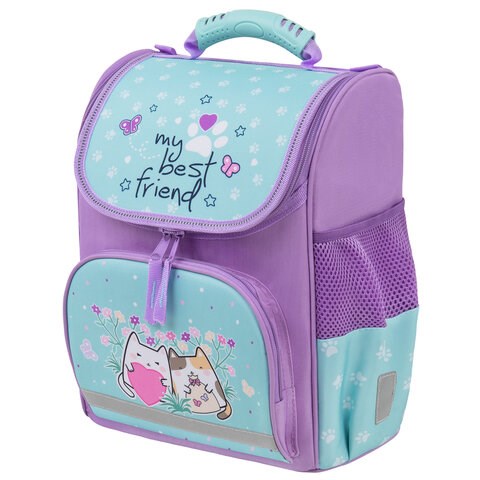 Ранец ПИФАГОР BASIC, 1 отделение, 3 кармана, эргономичная спинка, "Cat friends", 35х28х18 см, 272048 272048 - фото 274652