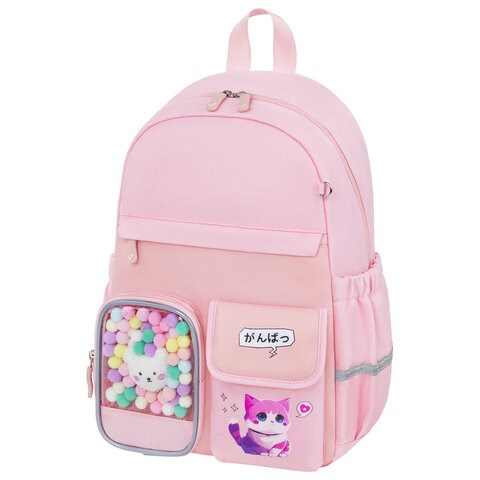 Рюкзак BRAUBERG PASTEL с термонашивками в комплекте, "Anime kitten", персиковый, 40х29х14 см, 272065 272065 - фото 274663