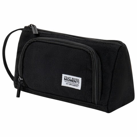 Пенал-косметичка BRAUBERG с ручкой, 1 откидная планка, полиэстер, 22x10х8 см, Black, 272339 272339 - фото 274729