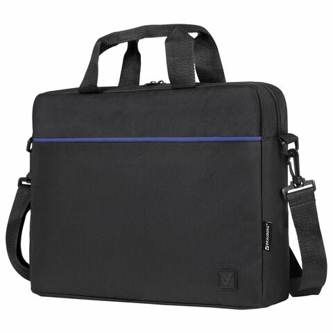 Сумка портфель BRAUBERG PRACTICAL с отделением для ноутбука 15,6", Blue line, черная, 29х40х7 см, 272603 272603 - фото 274902