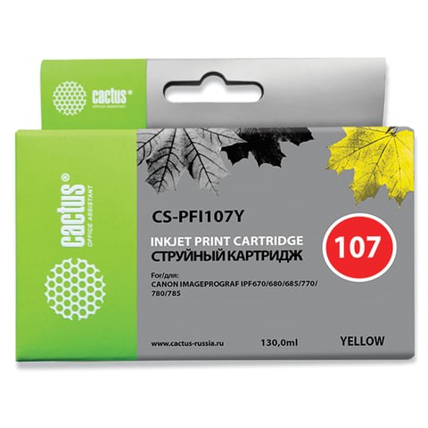 Картридж струйный CACTUS (CS-PFI107Y) для CANON PF680/685/780/785, желтый 362791 - фото 276800