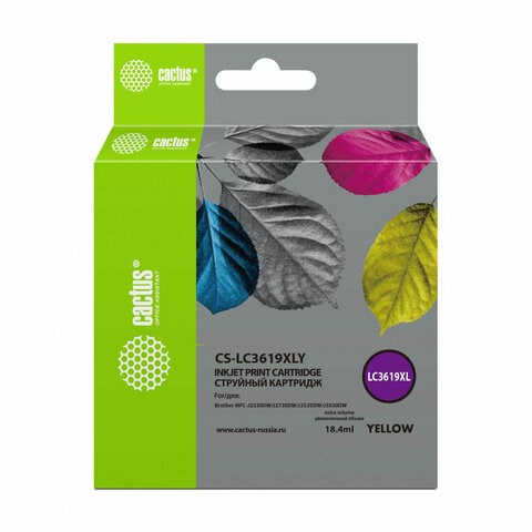 Картридж струйный CACTUS (CS-LC3619XLY) для Brother MFC-J2330DW/J3530DW/J3930D, желтый, ресурс 1500 страниц 363866 - фото 277604