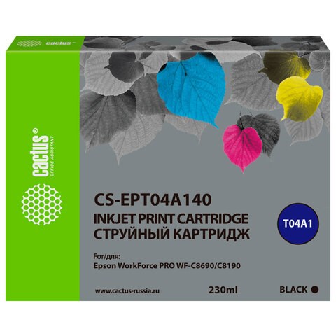 Картридж струйный CACTUS (CS-EPT04A140) для Epson WorkForce Pro WF-C8190 / WF-C8690, черный, 230 мл 364028 - фото 277697