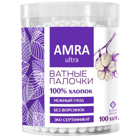 Ватные палочки 100 шт., AMRA, пластиковый стакан, П00055403 117588 - фото 287572