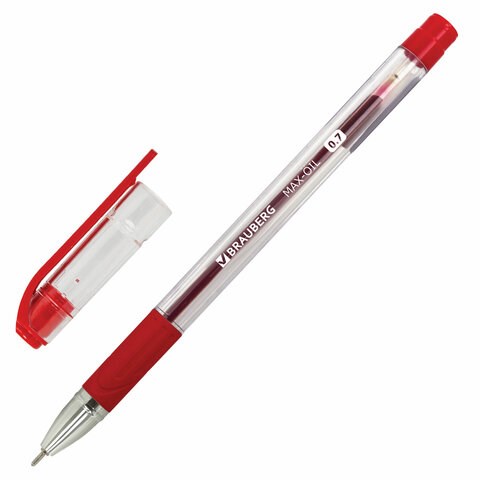 Ручка шариковая масляная с грипом BRAUBERG "Max-Oil", КРАСНАЯ, игольчатый узел 0,7 мм, линия письма 0,35 мм, 142143 142143 - фото 288427