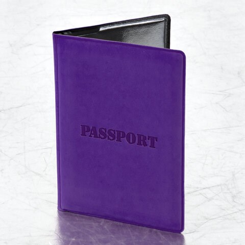 Обложка для паспорта, мягкий полиуретан, "PASSPORT", фиолетовая, STAFF, 237608 237608 - фото 297525