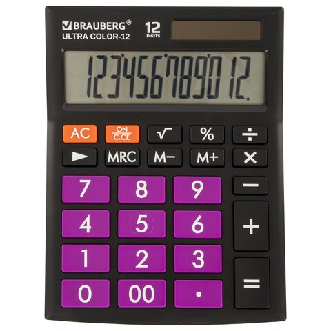 Калькулятор настольный BRAUBERG ULTRA COLOR-12-BKPR (192x143 мм), 12 разрядов, двойное питание, ЧЕРНО-ФИОЛЕТОВЫЙ, 250501 250501 - фото 297954