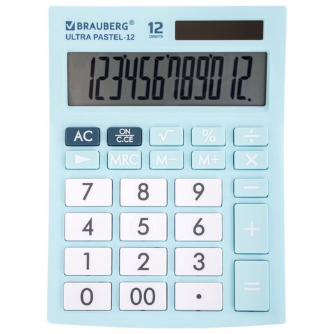 Калькулятор настольный BRAUBERG ULTRA PASTEL-12-LB (192x143 мм), 12 разрядов, двойное питание, ГОЛУБОЙ, 250502 250502 - фото 297955