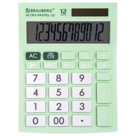 Калькулятор настольный BRAUBERG ULTRA PASTEL-12-LG (192x143 мм), 12 разрядов, двойное питание, МЯТНЫЙ, 250504 250504 - фото 297957