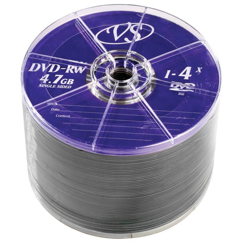 Диски DVD-RW VS 4,7 Gb 4x Bulk (термоусадка без шпиля), КОМПЛЕКТ 50 шт., VSDVDRWB5001 511539 - фото 303617