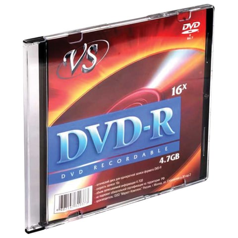 Диск DVD-R VS, 4,7 Gb, 16x, Slim Case (1 штука), VSDVDRSL01 511550 - фото 303621