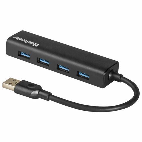 Хаб USB 3.0, 4 порта, черный, DEFENDER QUADRO EXPRESS, 83204 513471 - фото 303766
