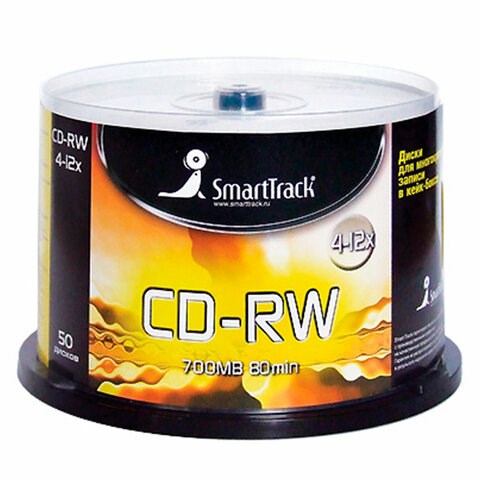 Диски CD-RW SMARTTRACK, 700 Мб, 4-12x, Cake Box (упаковка на шпиле), КОМПЛЕКТ 50 шт., ST000200 513995 - фото 303950