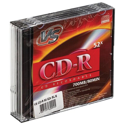 Диски CD-R VS, 700 Мб, 52x, Slim Case, КОМПЛЕКТ 5 шт., VSCDRSL501 513999 - фото 303952