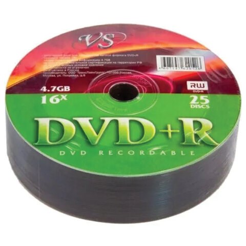 Диски DVD+R (плюс) VS, 4,7 Гб, 16x, Bulk (термоусадка без шпиля), КОМПЛЕКТ 25 шт., VSDVD, VSDVDPRS2501 514001 - фото 303954