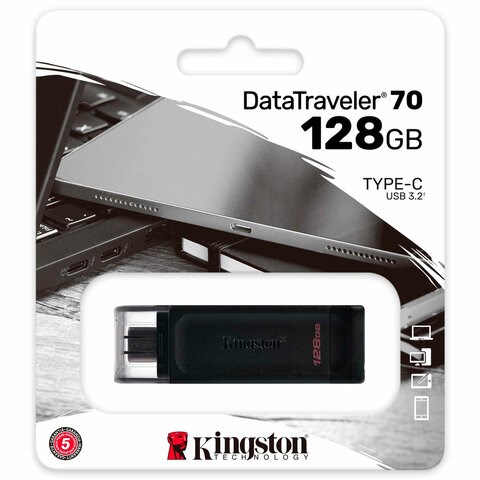 Флеш-диск 128 GB KINGSTON DataTraveler 70, разъем Type-C 3.2, черный, DT70/128GB 514065 - фото 303979