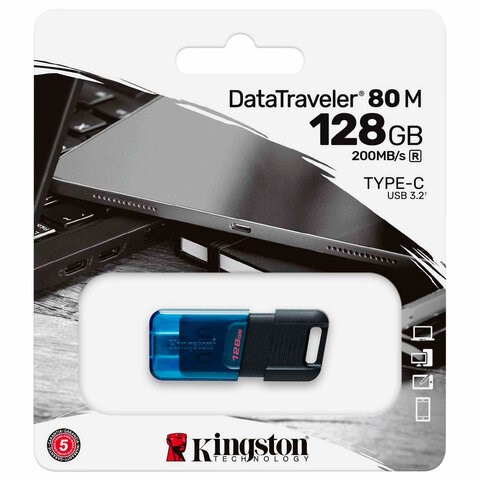 Флеш-диск 128 GB KINGSTON DataTraveler 80 M, разъем Type-C 3.2, черный, DT80M/128GB 514071 - фото 303984