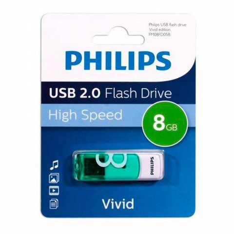 Флеш-диск 8GB PHILIPS VIVID, разъем USB 2.0, зеленый, FM08FD05B/97 514088 - фото 304000