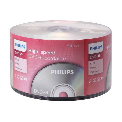 Диски DVD-R PHILIPS, 4,7 Гб 16x Bulk (термоусадка без шпиля), КОМПЛЕКТ 50 шт, DM4S6U50F/97 514194 - фото 304041