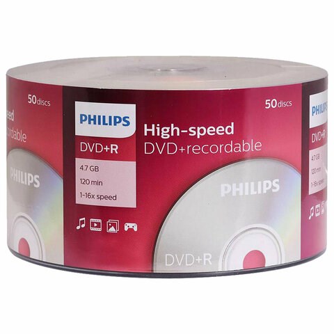 Диски DVD+R (плюс) PHILIPS, 4,7 Гб 16x Bulk (термоусадка без шпиля), КОМПЛЕКТ 50 шт., DR4S6U50F/97 514202 - фото 304047