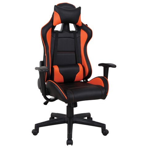 Кресло компьютерное BRABIX "GT Racer GM-100", две подушки, экокожа, черное/оранжевое, 531925 531925 - фото 304410