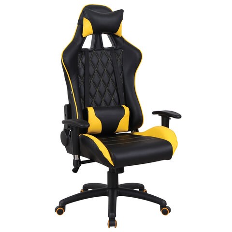 Кресло компьютерное BRABIX "GT Master GM-110", две подушки, экокожа, черное/желтое, 531927 531927 - фото 304412