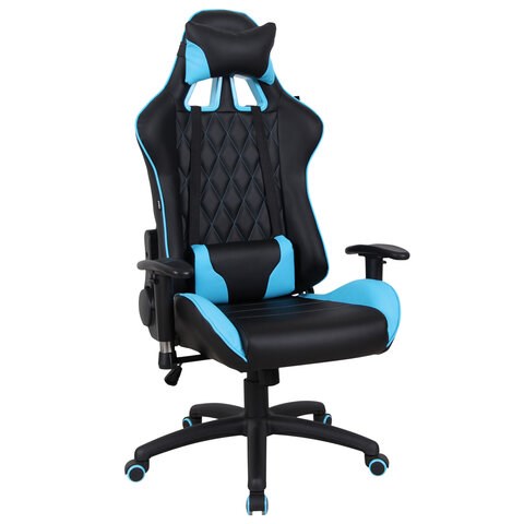 Кресло компьютерное BRABIX "GT Master GM-110", две подушки, экокожа, черное/голубое, 531928 531928 - фото 304413