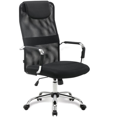 Кресло офисное BRABIX Fit EX-514, с подголовником, хром, черное, 531949 531949 - фото 304428