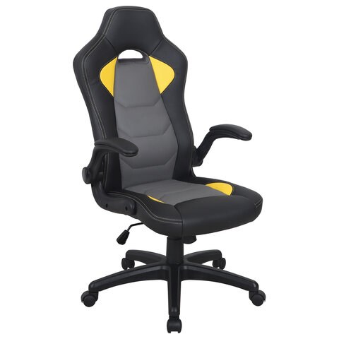 Кресло компьютерное BRABIX "Skill GM-005", откидные подлокотники, экокожа, черное/желтое, 532494 532494 - фото 304545