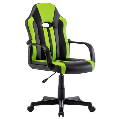 Кресло компьютерное BRABIX "Stripe GM-202", экокожа, черное/зеленое, 532511 532511 - фото 304553
