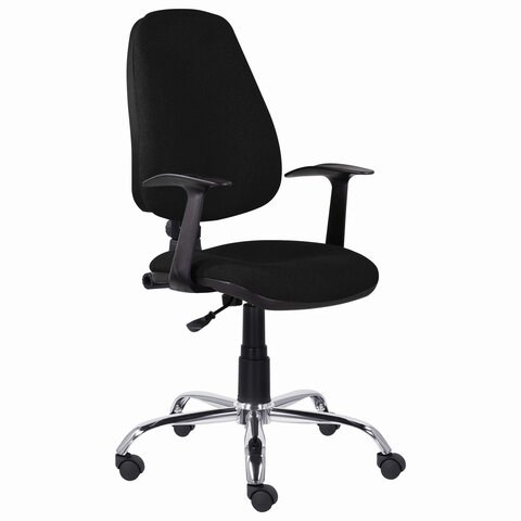 Кресло BRABIX Comfort MG-322, хром, регулируемая эргономичная спинка, ткань, черное, 532558 532558 - фото 304584