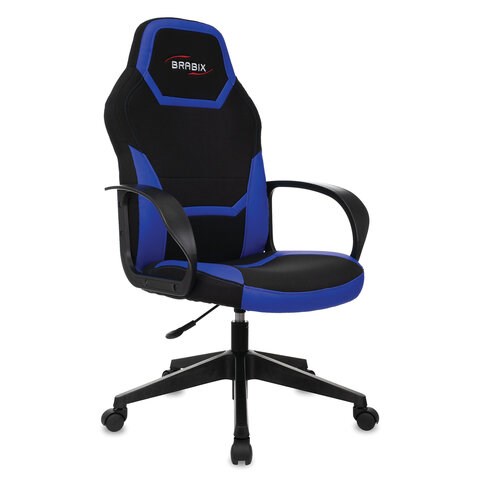 Кресло компьютерное BRABIX "Alpha GM-018", ткань/экокожа, черное/синее, 532638, GM-018_532638 532638 - фото 304615