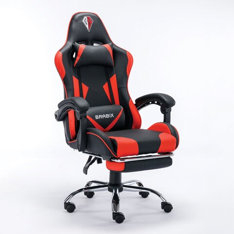 Кресло компьютерное BRABIX "Dexter GM-135", подножка, две подушки, экокожа, черное/красное, 532799 532799 - фото 304680