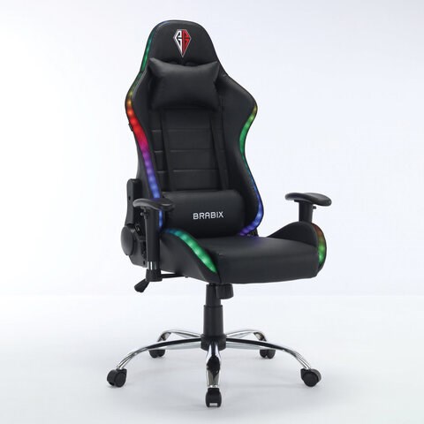 Кресло компьютерное BRABIX "Lumen GM-150 RGB", подсветка, две подушки, экокожа, черное, 532801 532801 - фото 304682