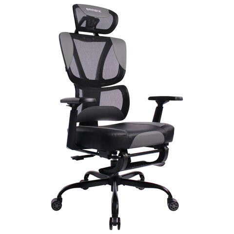 Кресло BRABIX PREMIUM "Venom GM-530", подножка, синхромеханизм, экокожа/сетка, черное/серое, 532951 532951 - фото 304706