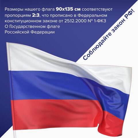 Флаг России 90х135 см без герба, ПОВЫШЕННАЯ прочность и влагозащита, флажная сетка, STAFF, 550227 550227 - фото 304794