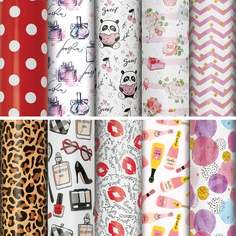 Бумага упаковочная подарочная мелованная For Women, 70x100 см, 10 дизайнов ассорти, ЗОЛОТАЯ СКАЗКА, 591915 591915 - фото 304959