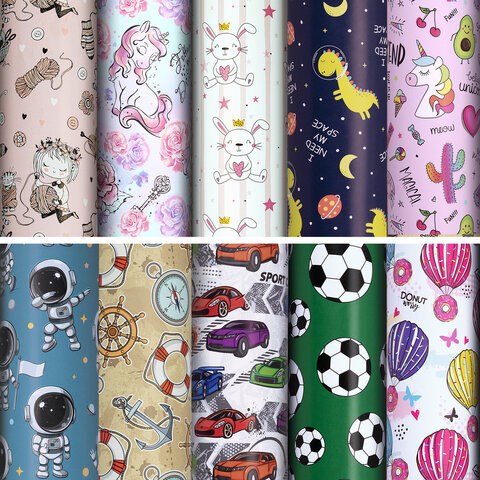 Бумага упаковочная подарочная мелованная For Kids, 70x100 см, 10 дизайнов ассорти, ЗОЛОТАЯ СКАЗКА, 591918 591918 - фото 304962