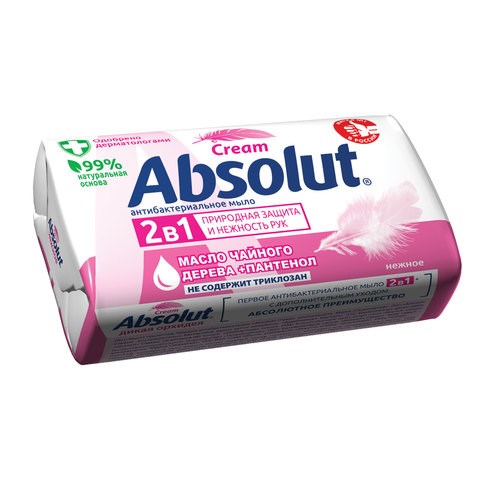 Мыло туалетное антибактериальное 90 г ABSOLUT (Абсолют) Нежное, не содержит триклозан, 6058 600589 - фото 305195