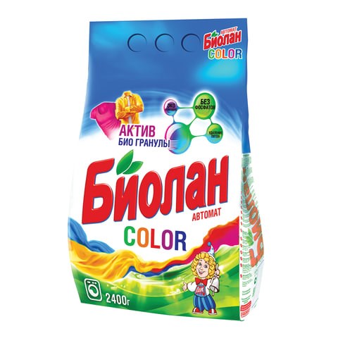 Стиральный порошок-автомат 2,4 кг, БИОЛАН Color (Нэфис Косметикс) 601633 - фото 305432