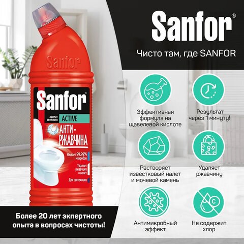 Чистящее средство 750 г, SANFOR Activ (Санфор Актив) "Антиржавчина", гель, 1557 601969 - фото 305530