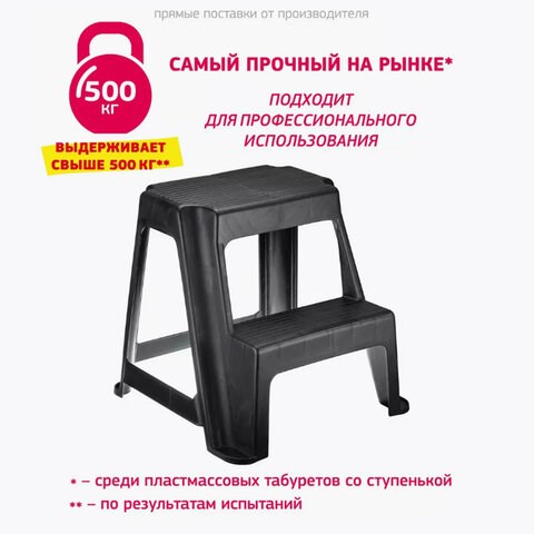 Стремянка-табурет, 2 ступени, стационарная, пластиковая, нагрузка 120 кг, вес 2,4 кг, черная, IDEA 602537 - фото 305654