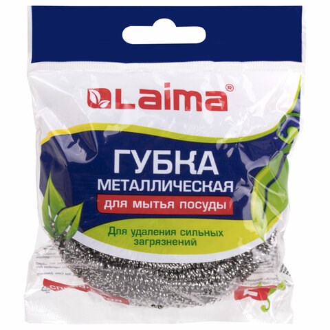Губка (мочалка) для посуды металлическая ЛАЙМА, большая, спиральная, 50 г, 603101 603101 - фото 305695