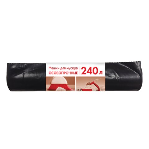 Мешки для мусора 240 л, черные, в рулоне 10 шт., ПВД, 100 мкм, 90х135 см, особо прочные, КБ, 3170 603887 - фото 305793