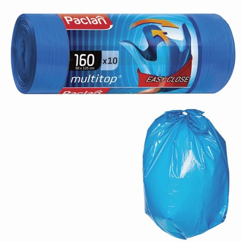 Мешки для мусора 160 л, с ушками, синие, рулон 10 шт., ПВД, 30 мкм, 90х125 см, PACLAN "Multitop", 134442 604064 - фото 305842
