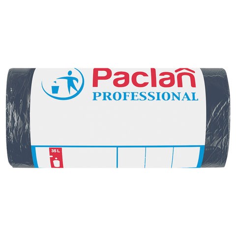 Мешки для мусора 35 л, черные, в рулоне 50 шт., ПНД, 6,2 мкм, 50х60 см, PACLAN Professional 604077 - фото 305844