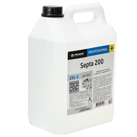 Средство моющее c дезинфицирующим эффектом 5 л PRO-BRITE SEPTA 200, концентрат 605246 - фото 306081